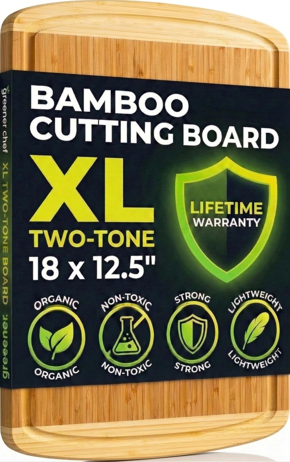 Large organic bamboo cutting board with juice groove