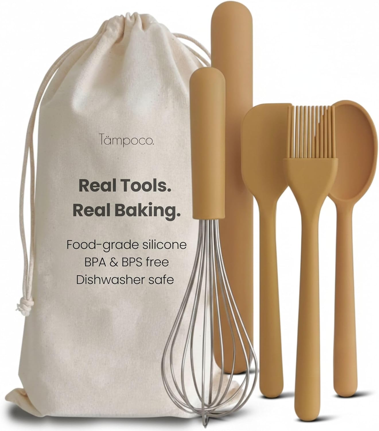 Tampoco 5-piece kids silicone baking utensil set in sage green with canvas bag