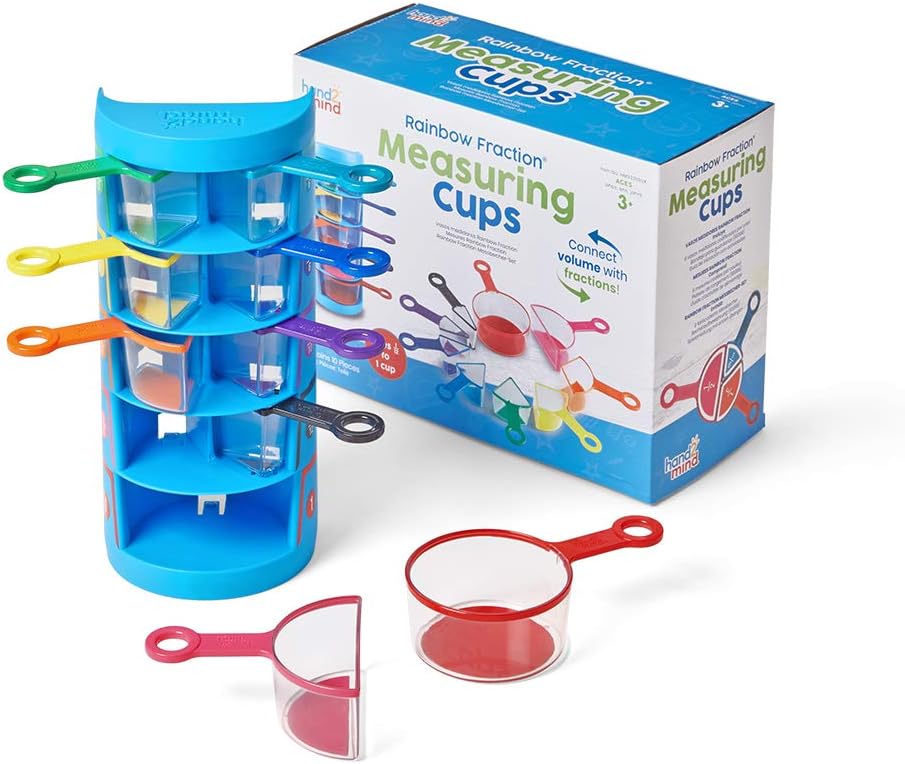 Colorful rainbow fraction measuring cups for kids