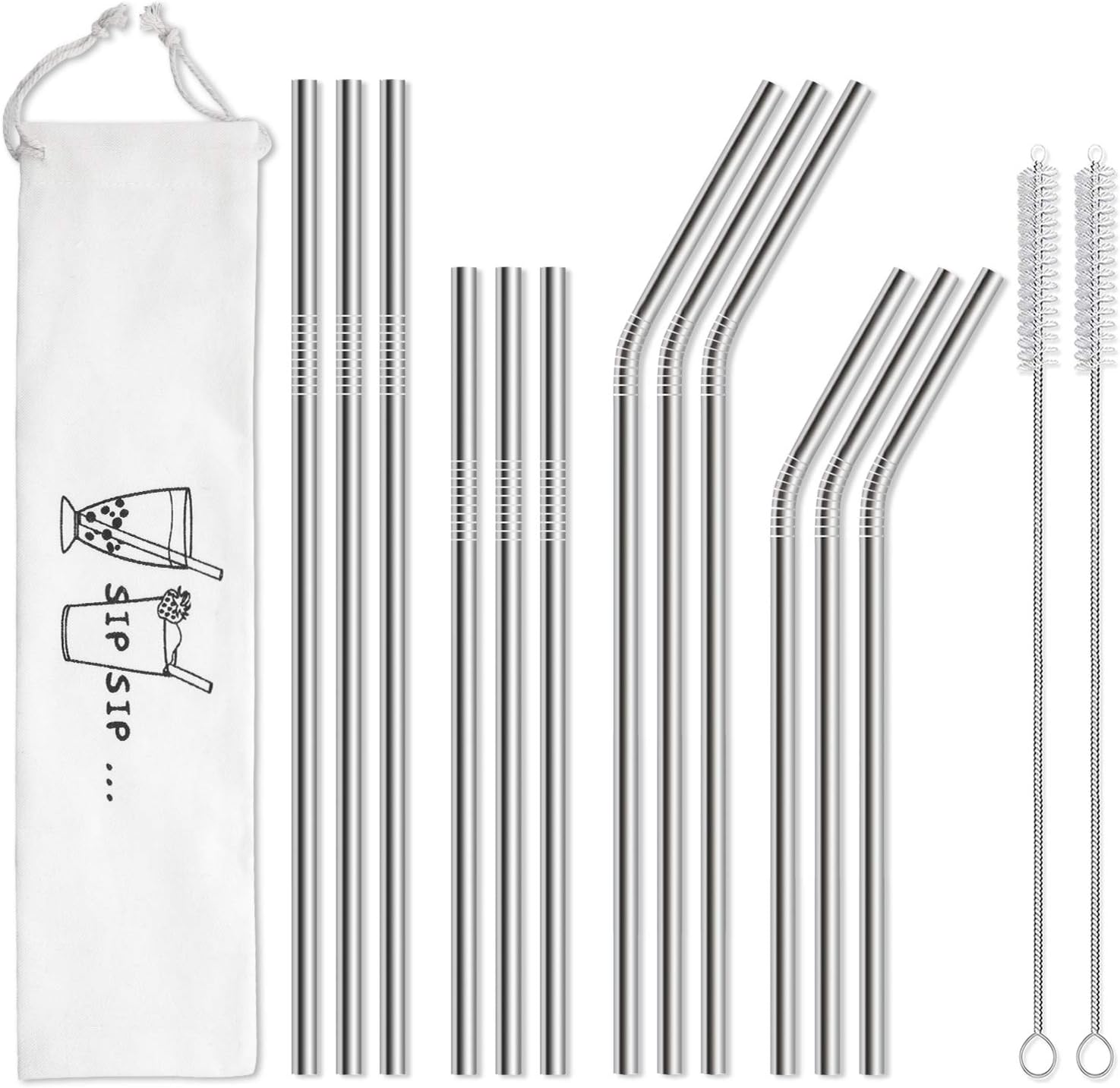 Stainless steel straws in a glass of smoothie on a sunny kitchen table